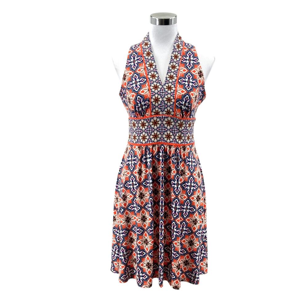 Wisp Petites Womens Dress 6P Petite Orange Blue Floral Halter Summer Resort